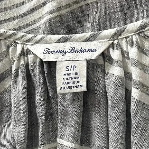 TOMMY BAHAMA | Lucia Grey and White Striped Top Size S - Picture 7 of 9